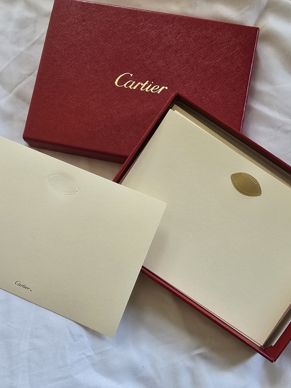 Cartier Luxury Stationery Set – Red Box + Gold‑Emblem Cards & Envelopes